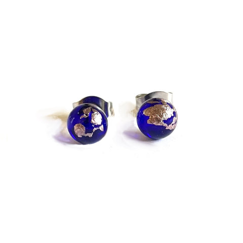 Cobalt and Palladium Mini Stud Earrings