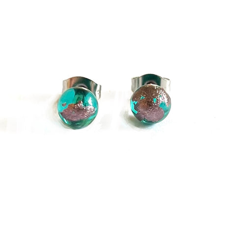 Sea Green and Palladium Mini Stud Earrings