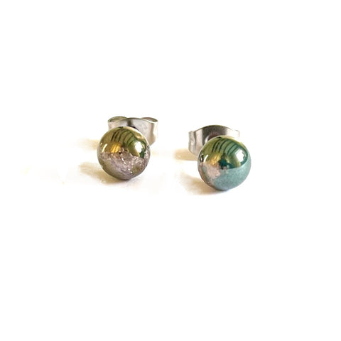 Patina and Palladium Mini Glass Stud Earrings