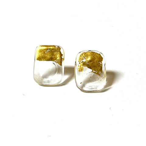 Freeform Panel Stud Earrings, Recycled Whisky Bottle and Gold