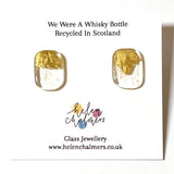 Freeform Panel Stud Earrings, Recycled Whisky Bottle and Gold