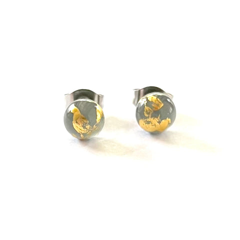 Graphite and Gold Handmade Glass Stud Earrings