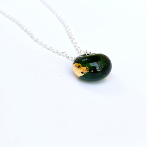 Recycled Whisky Bottle Pendant on Sterling Silver Chain, Green and Gold